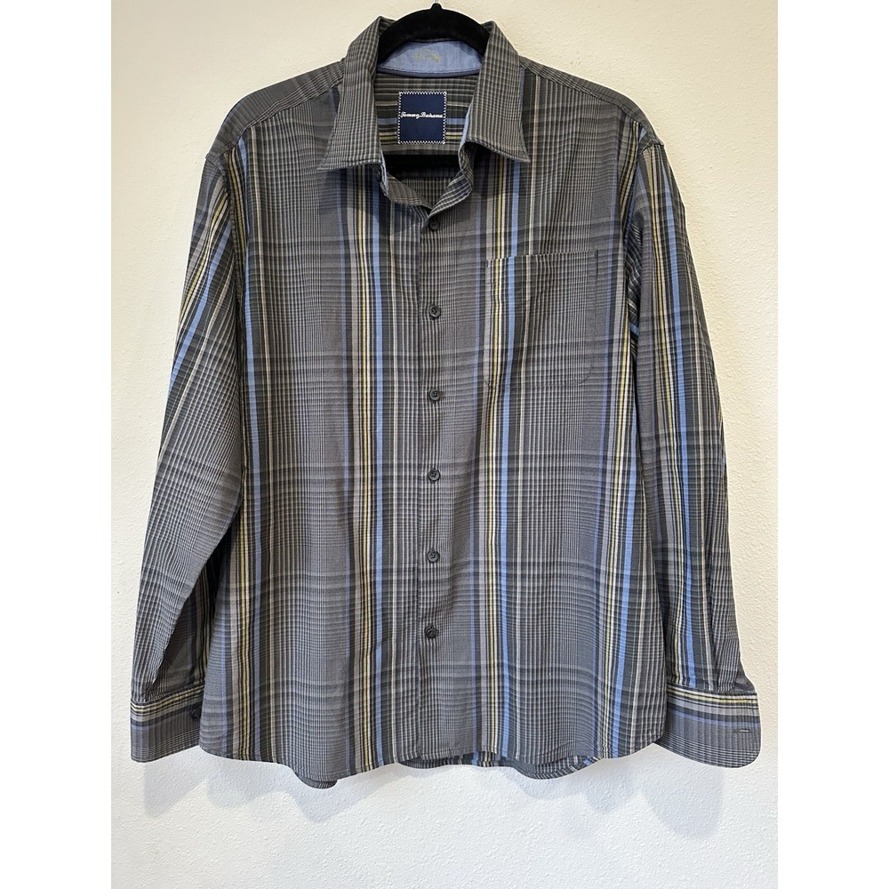 Tommy Bahama Men's Multicolor Plaid Long Sleeve Cotton Button Up Shirt Large